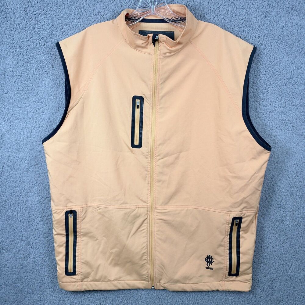 Straight Down Golf Vest Men's Orange Full Zip Windbreaker Pockets Size L